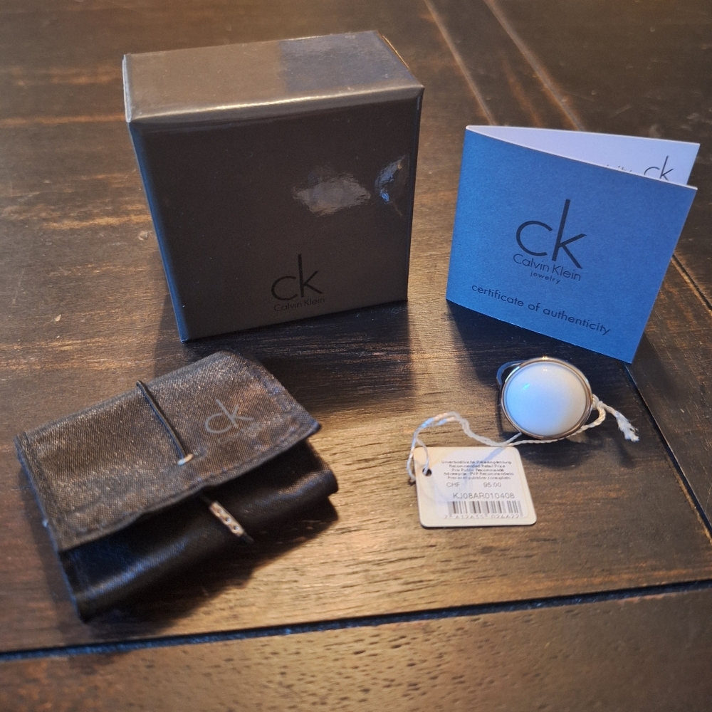 Silver and White Calvin Klein Ring